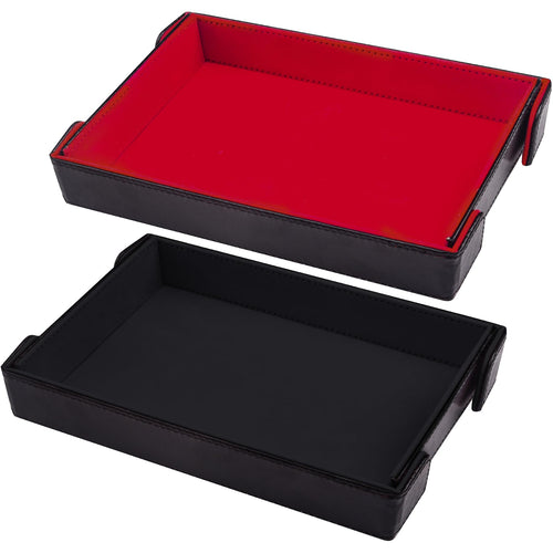 SIQUK 2 Pieces Magnetic Dice Tray Rectangle Folding Dice Rolling Tray PU Leather Dice Trays Dice Holder Storage Box for D&D RPG Dice Games (Black Red)