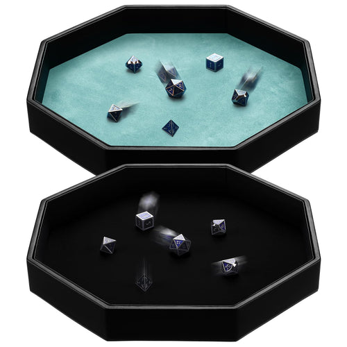 Wenqik 2 Pcs Octagon Dice Tray 11.5 Inch Dice Mat for Dice Case PU Leather Dice Holder Box Velvet for RPG Table Games Christmas Party Accessories Without Dice (Black Bluish Green)